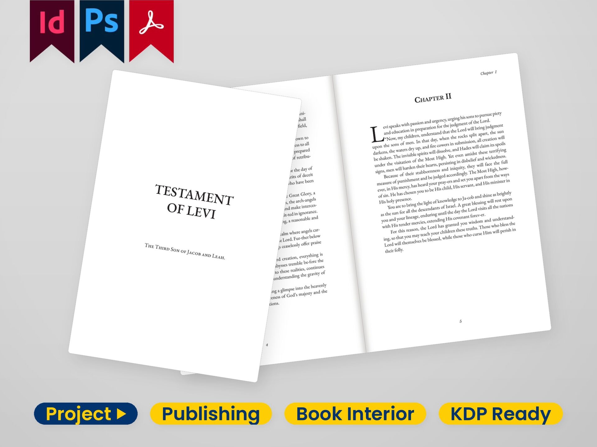 Title page and interior spread of a 6x9 book, designed and typeset in Adobe InDesign