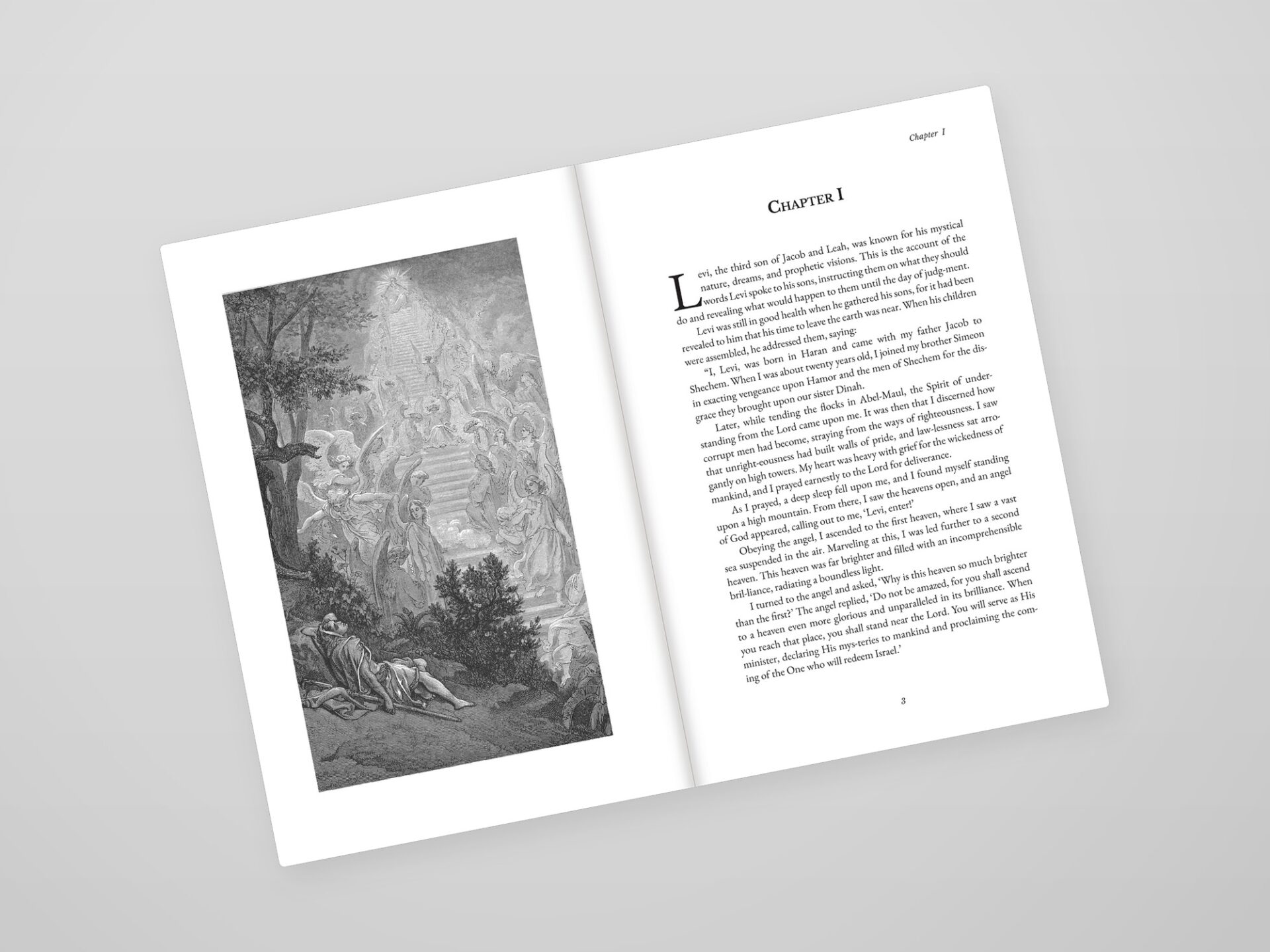 Facing spread pairing a full-page engraving plate with a typeset chapter opener