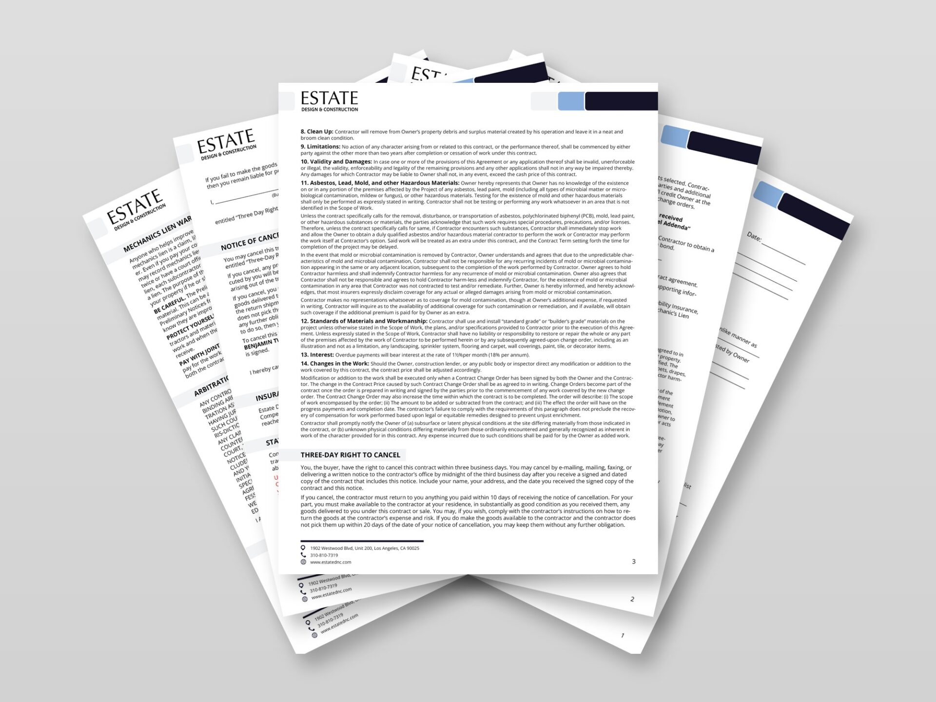 The completed print-ready document set, formal and on-brand throughout