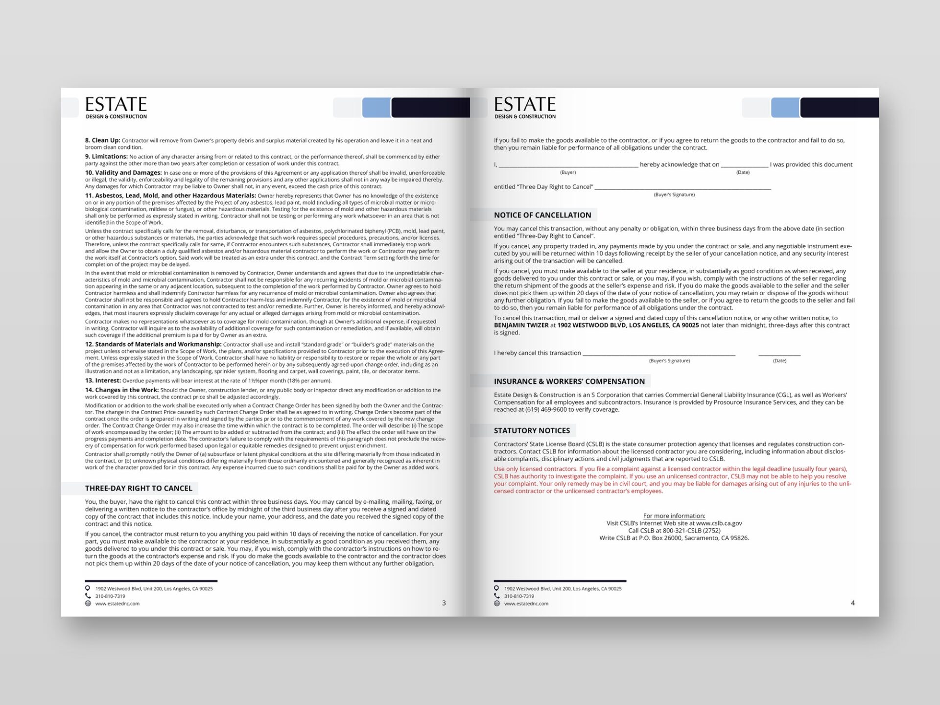 Multiple pages showing consistent typography, tables, and signature blocks