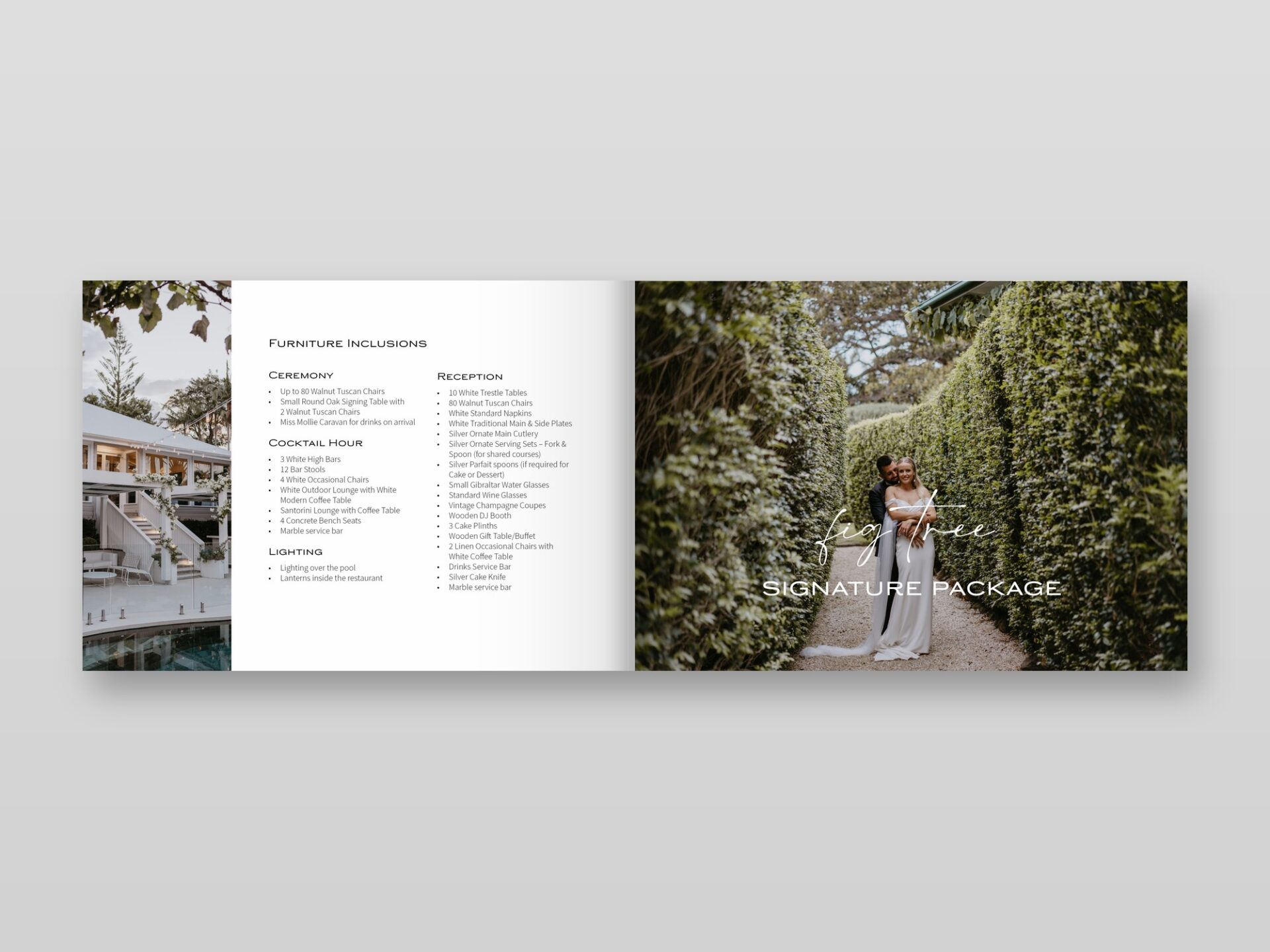 Opening spread – generous white space, a script-and-serif pairing, and full-bleed imagery