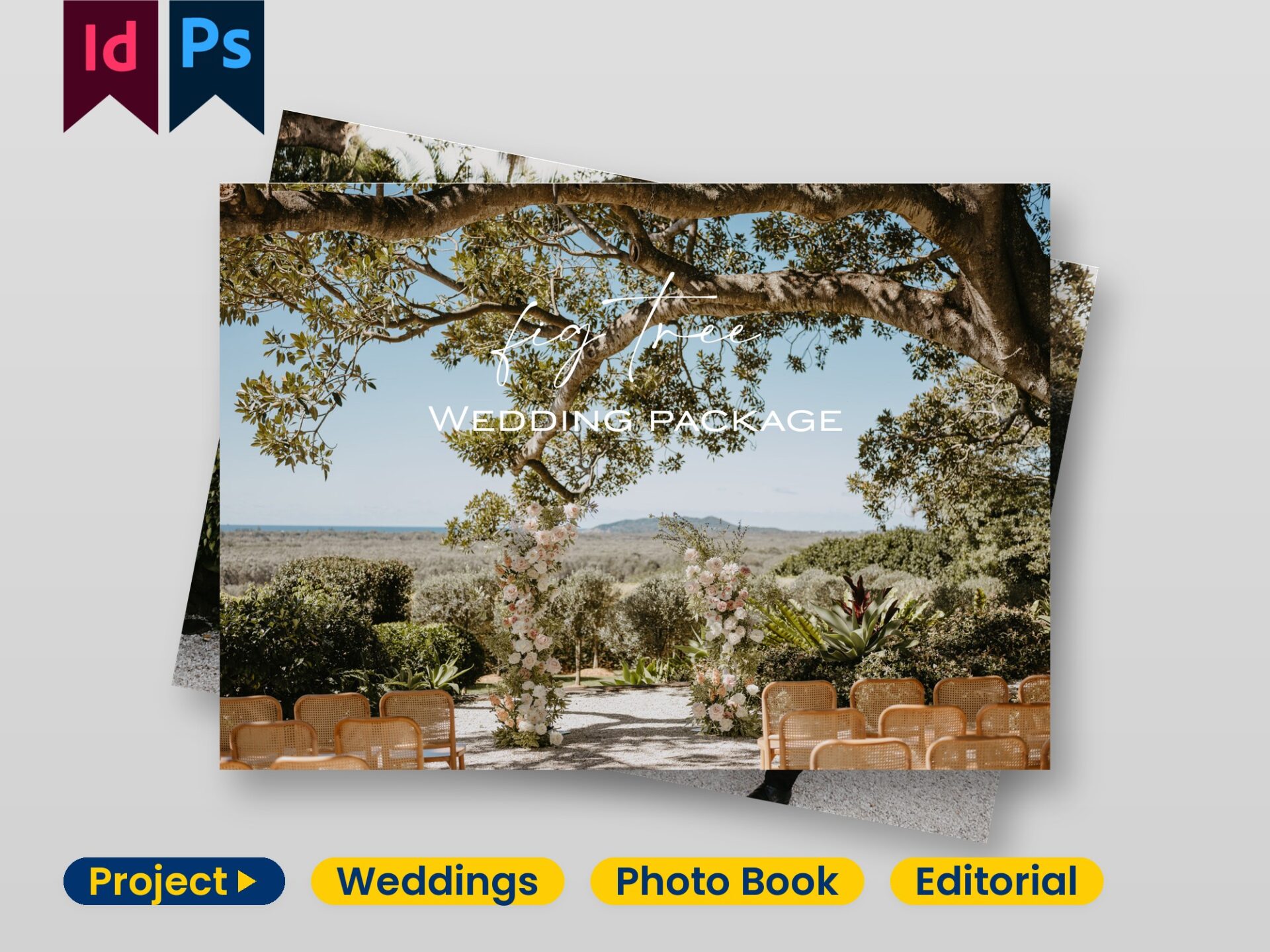An elegant 30-page wedding photobook, designed from scratch in InDesign for print and web